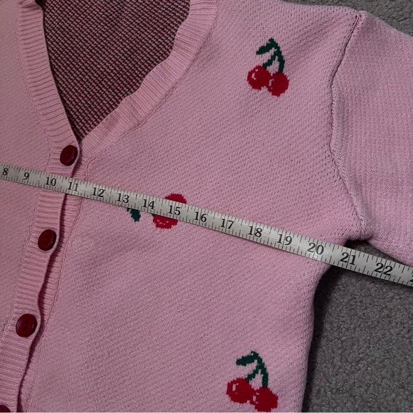 ROMWE Cherry Print Button-Front Long Sleeve Cropped Cardigan Sweater - Picture 9 of 10